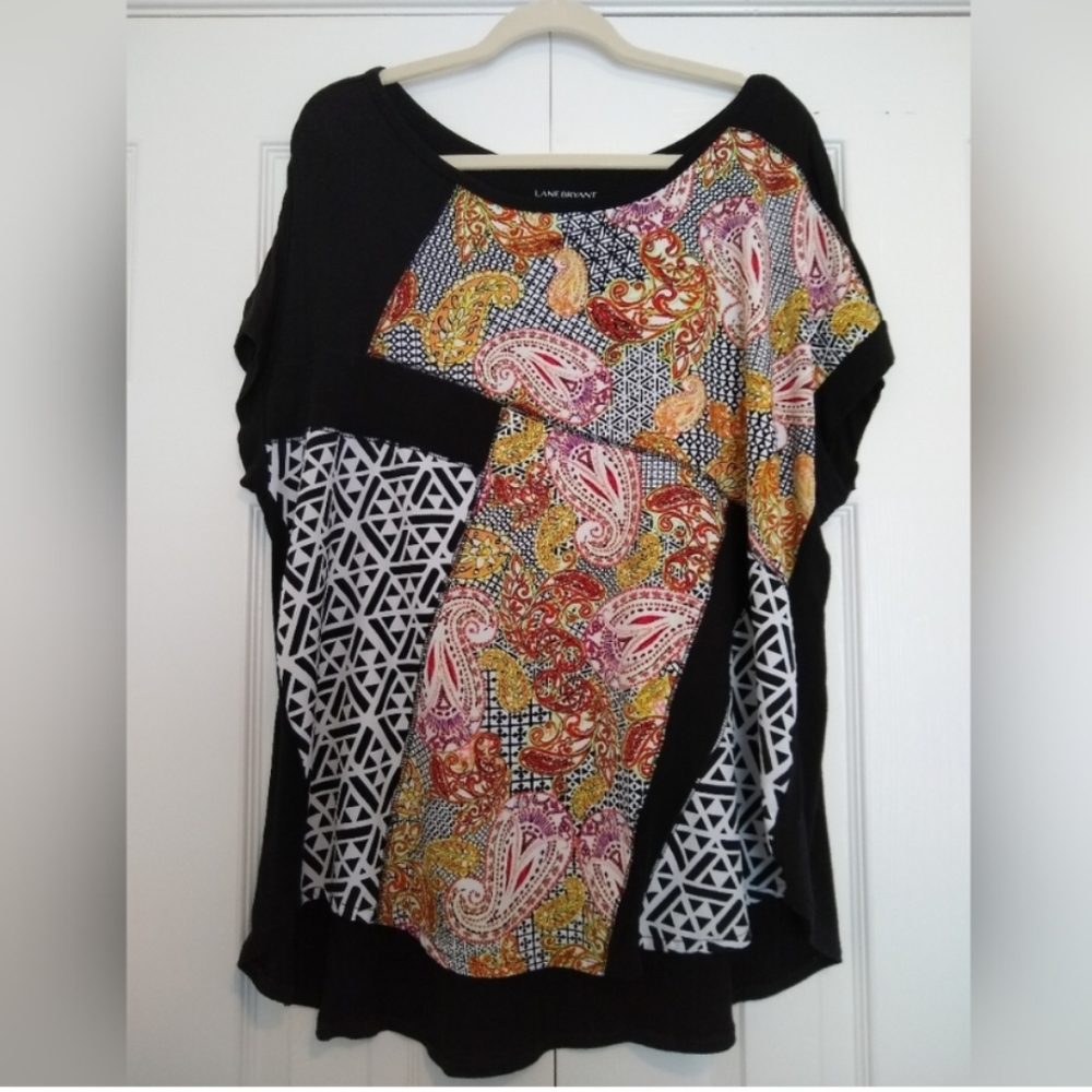 Lane Bryant Mixed Media Short Sleeve Shirt